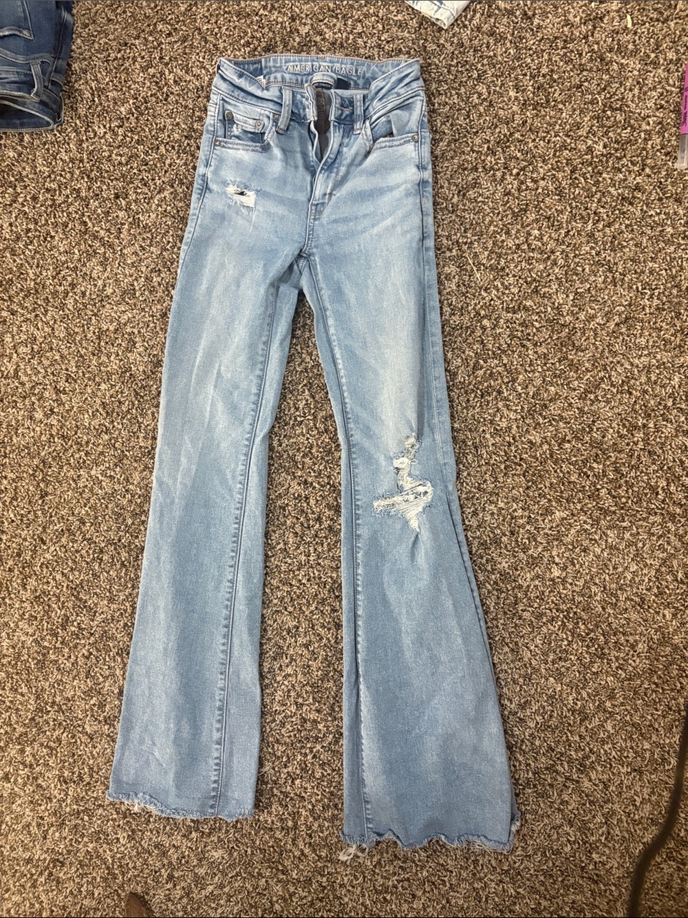 American Eagle Outfitters Light Blue Distressed Flare Jeans